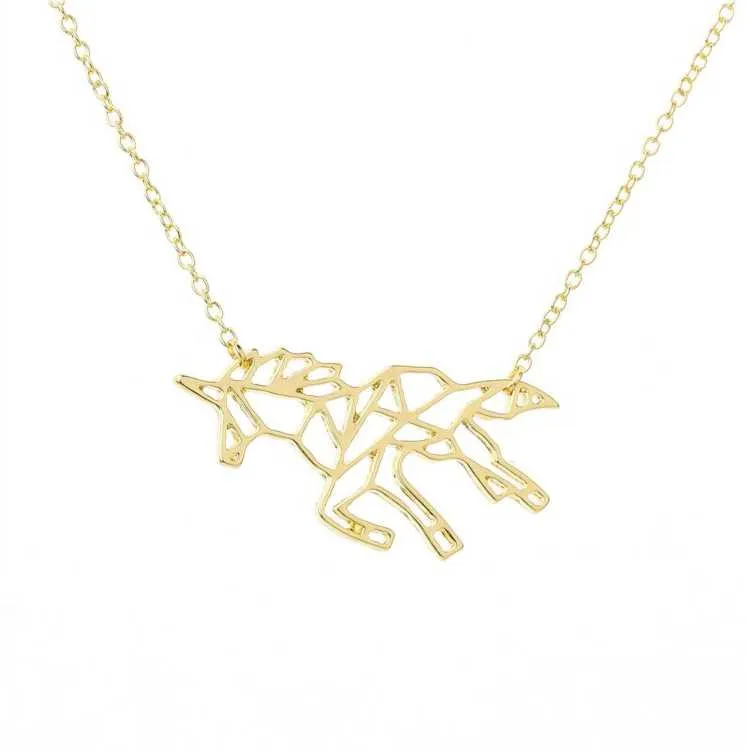 Origami Unicorn Necklace - Gold