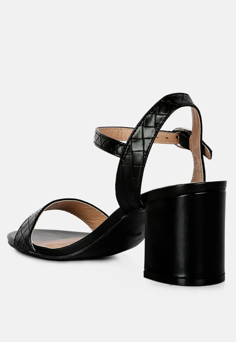 Poiret Woven Strap Block Heel Sandals