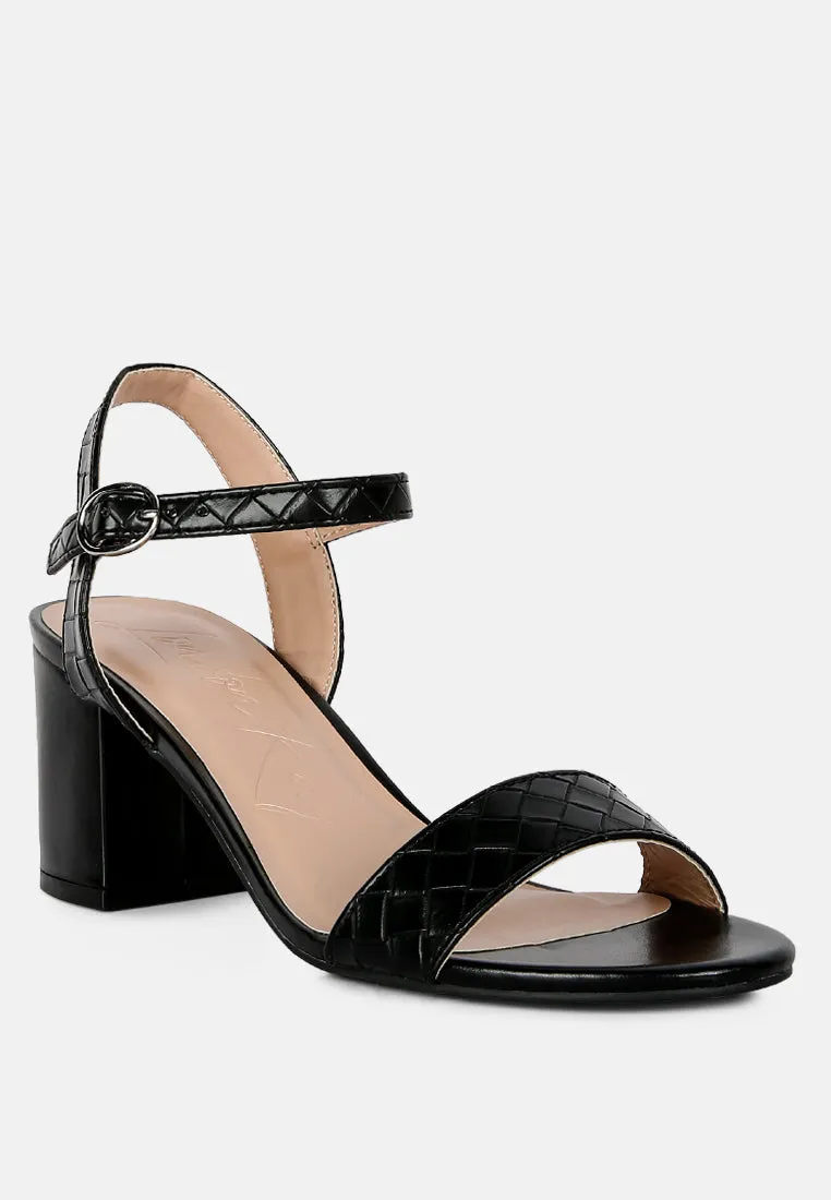 Poiret Woven Strap Block Heel Sandals