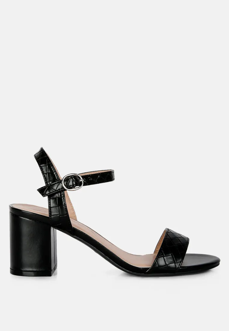 Poiret Woven Strap Block Heel Sandals