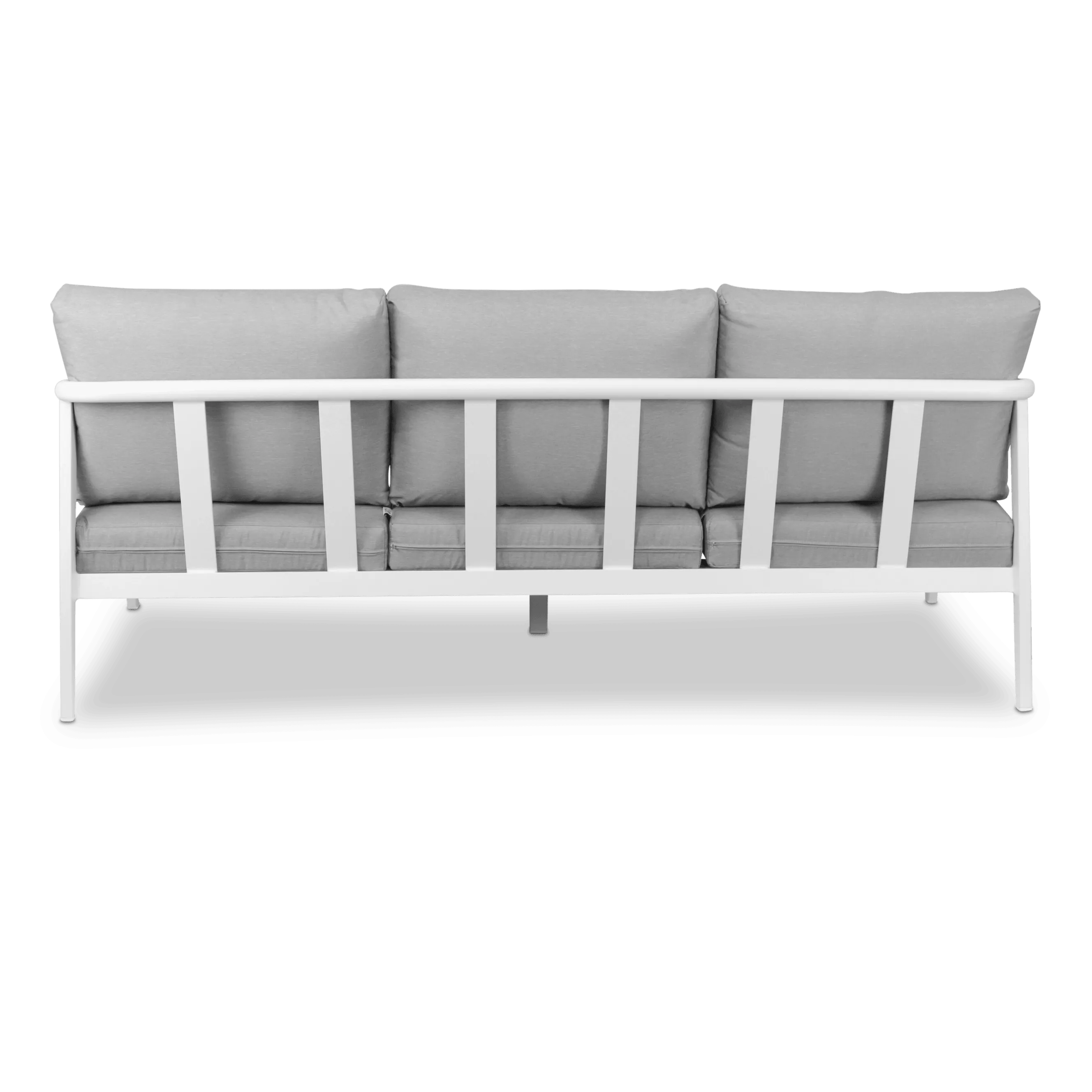 Porto 3 Seater in Arctic White Aluminium Frame with Teak Polywood Accent and Spuncrylic Stone Grey Cushions