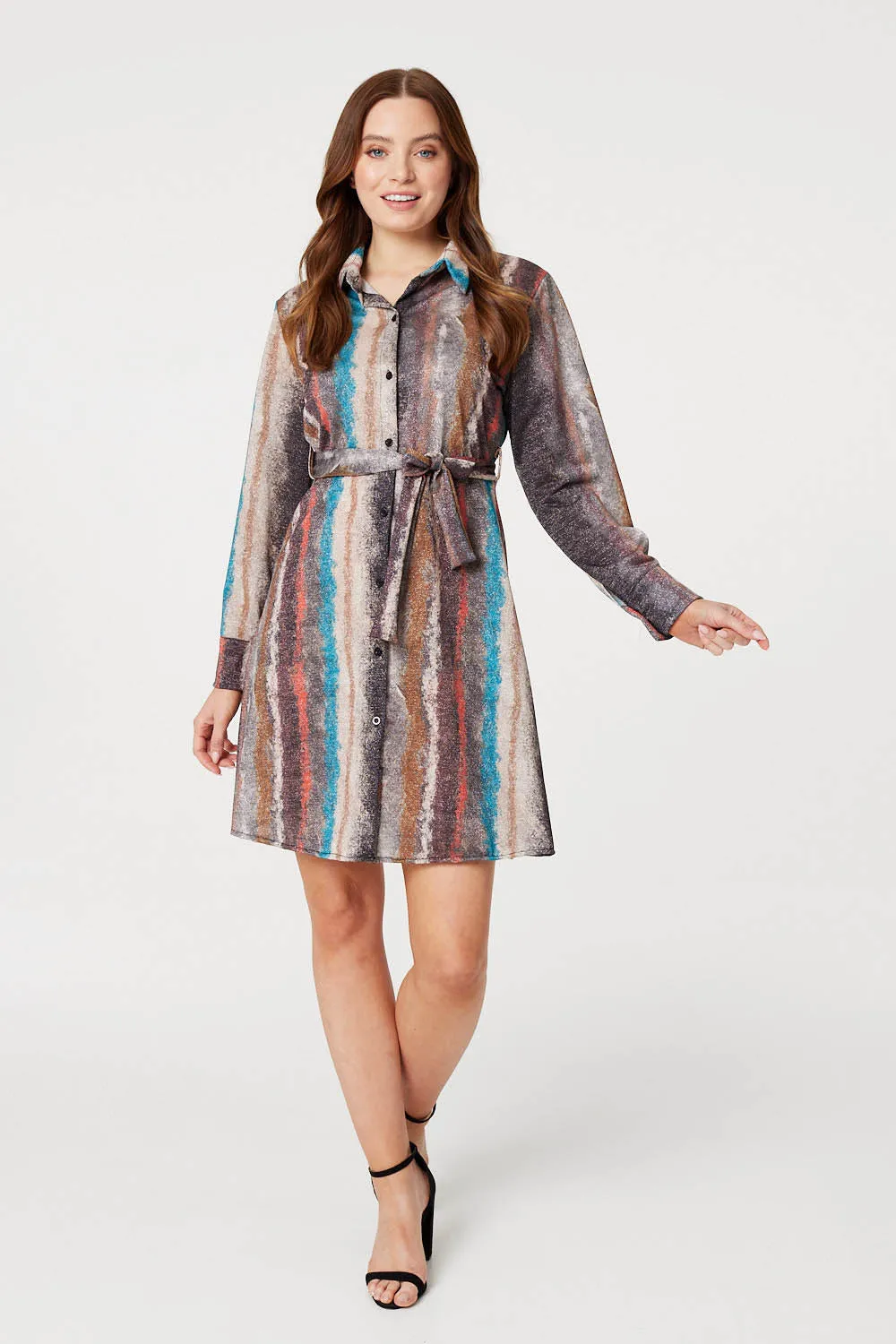 Printed Long Sleeve Shirt Dress