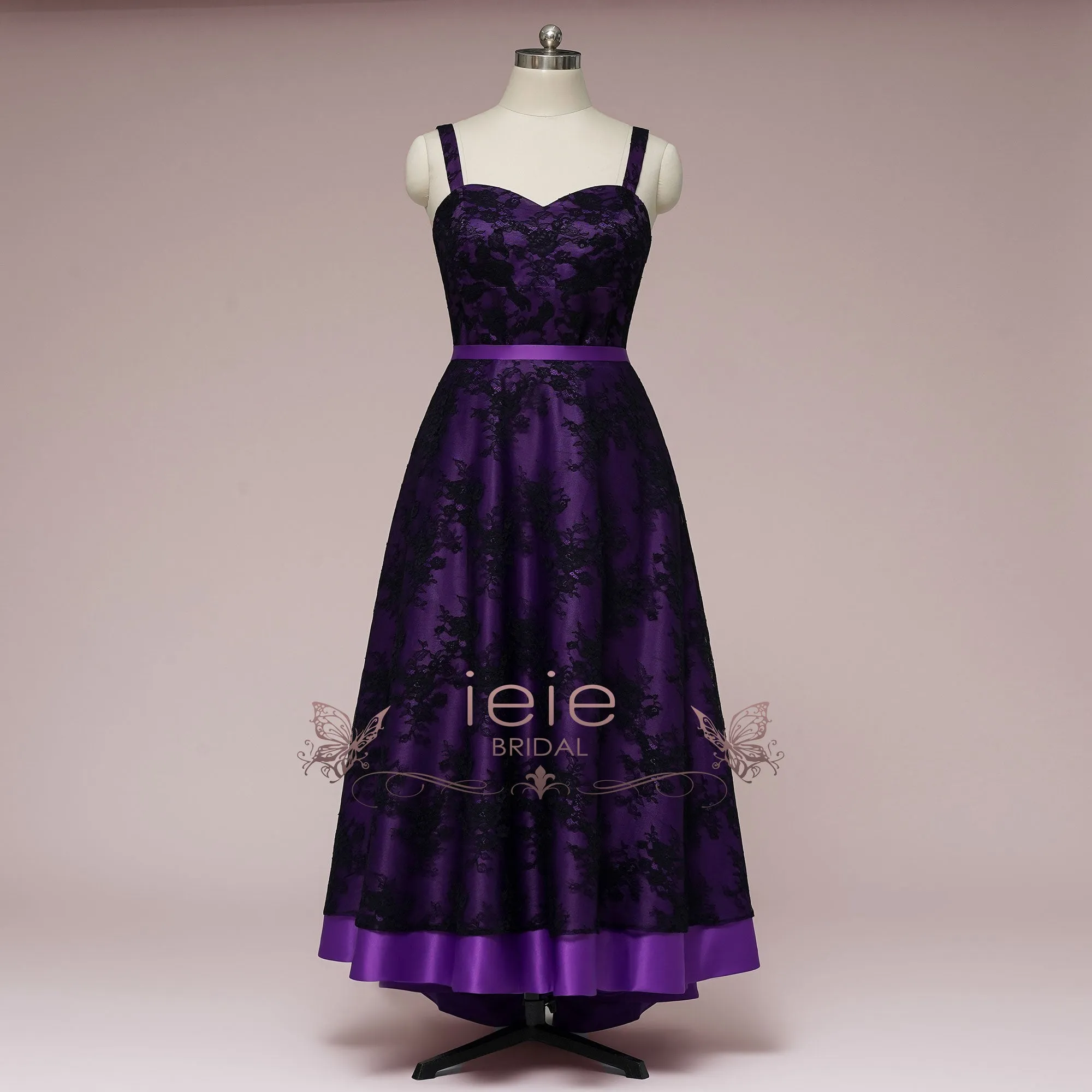 Purple Wedding Dress with Black Lace Overlay CLARMONT