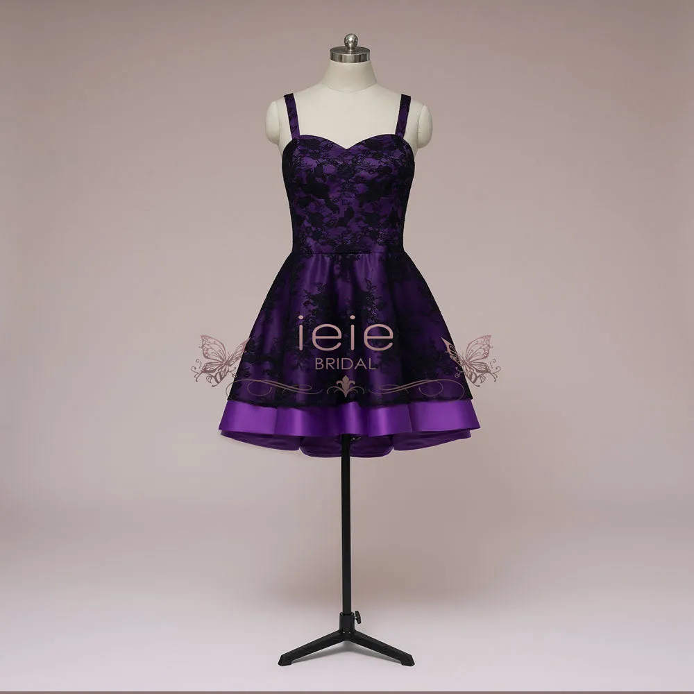 Purple Wedding Dress with Black Lace Overlay CLARMONT