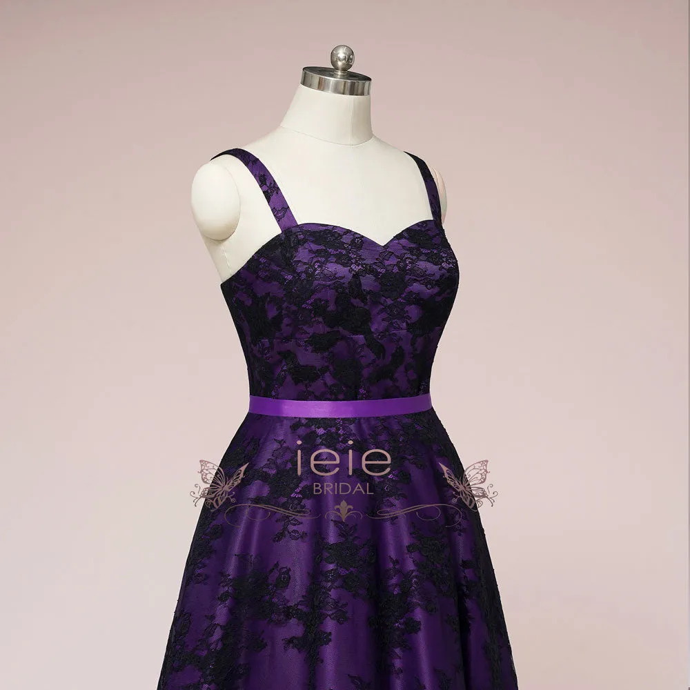 Purple Wedding Dress with Black Lace Overlay CLARMONT