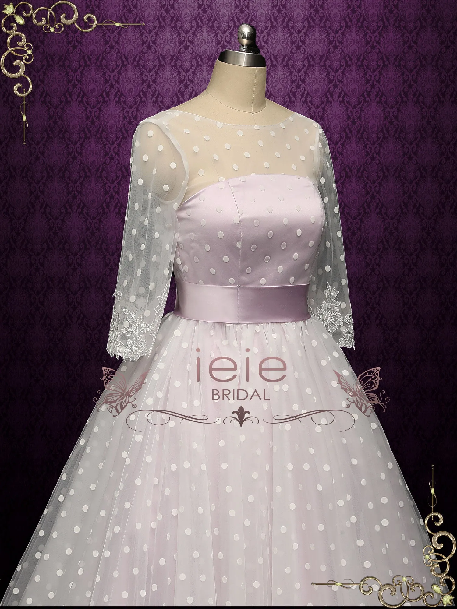 Retro Short Purple Polka Dot Wedding Dress BEVERLY