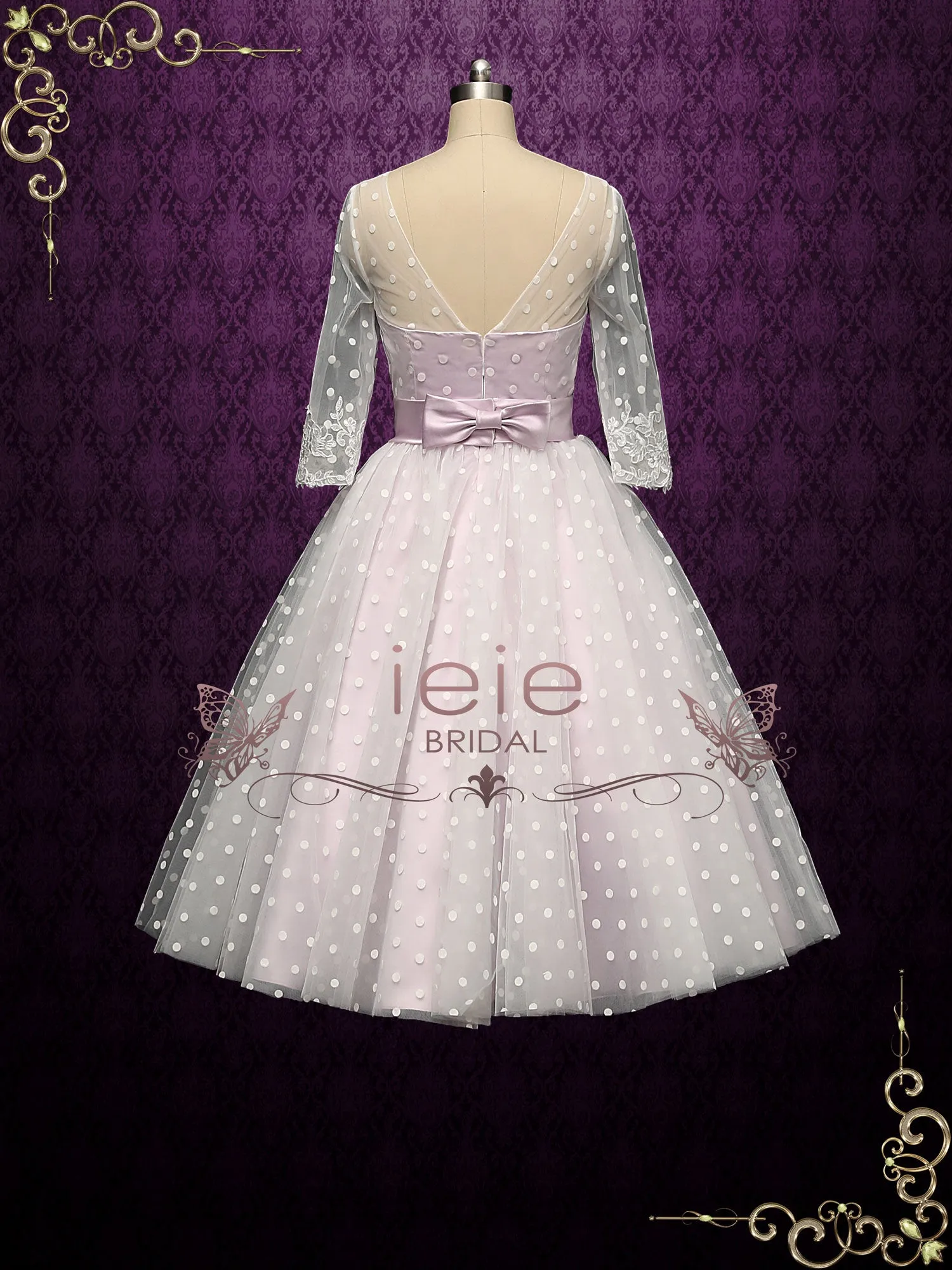 Retro Short Purple Polka Dot Wedding Dress BEVERLY