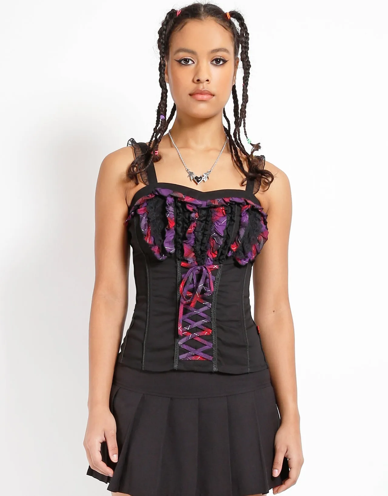 RUFFLE PLAID LACEUP CORSET