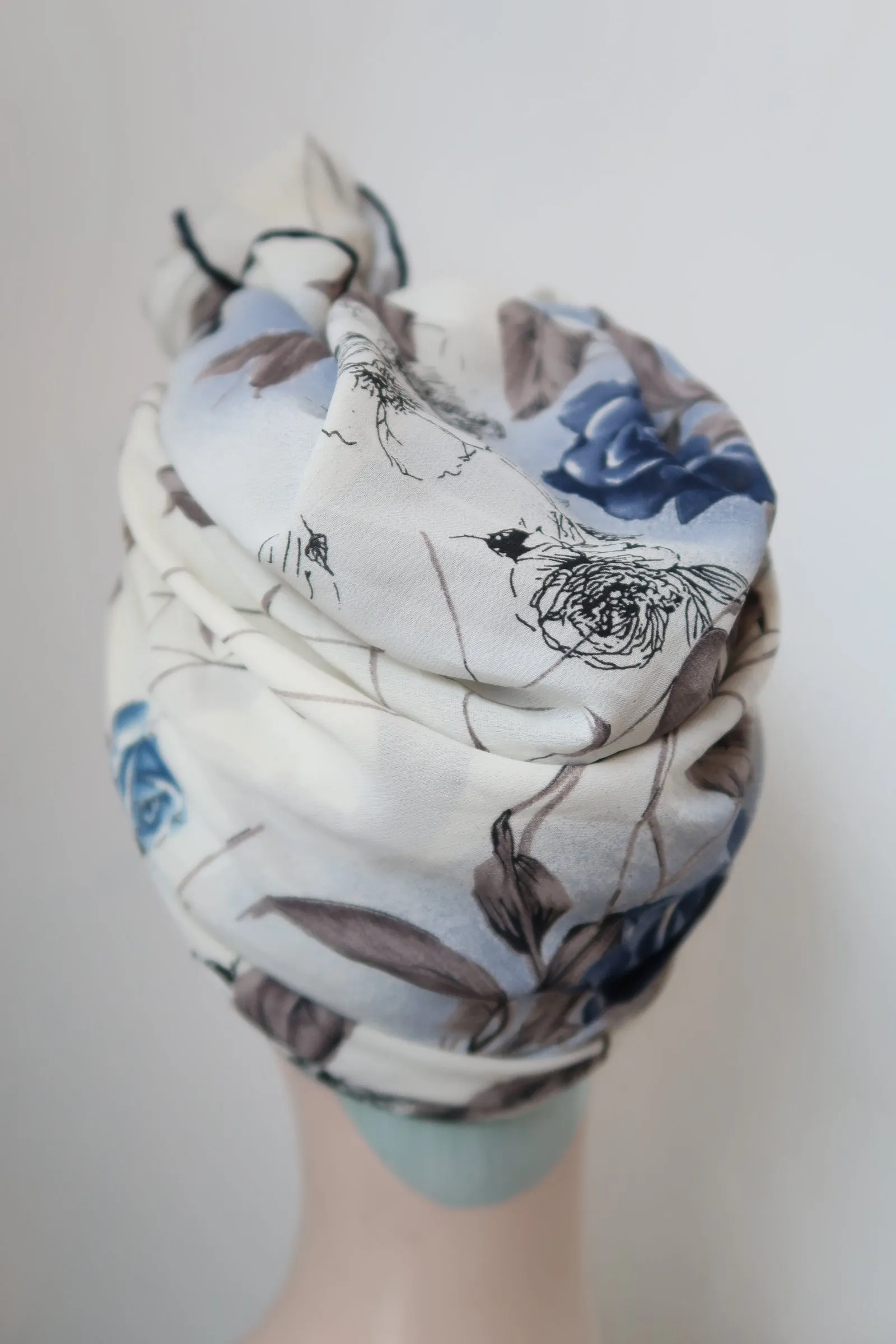 SALE ITEM: Blue & Grey Rose Large Scarf