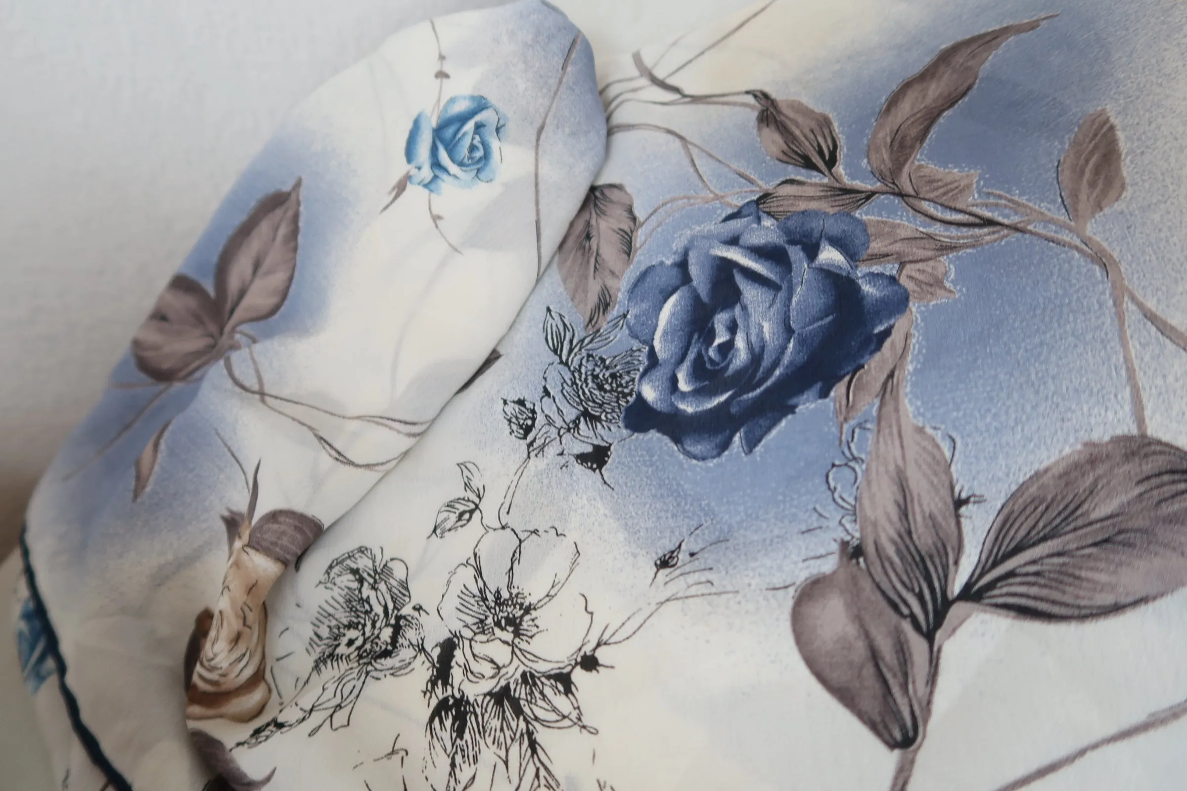 SALE ITEM: Blue & Grey Rose Large Scarf