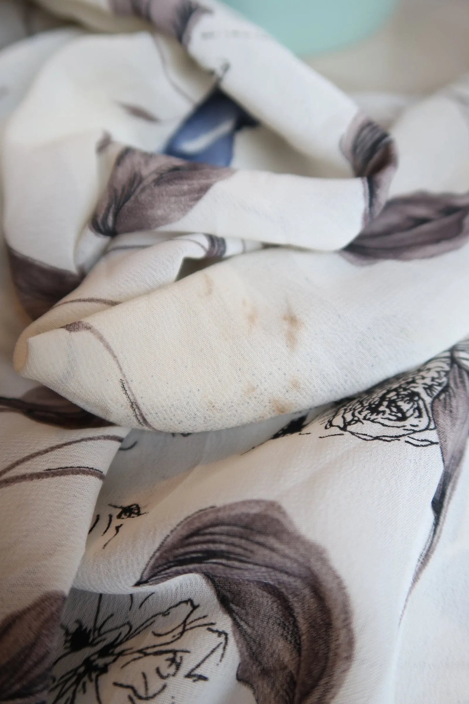 SALE ITEM: Blue & Grey Rose Large Scarf