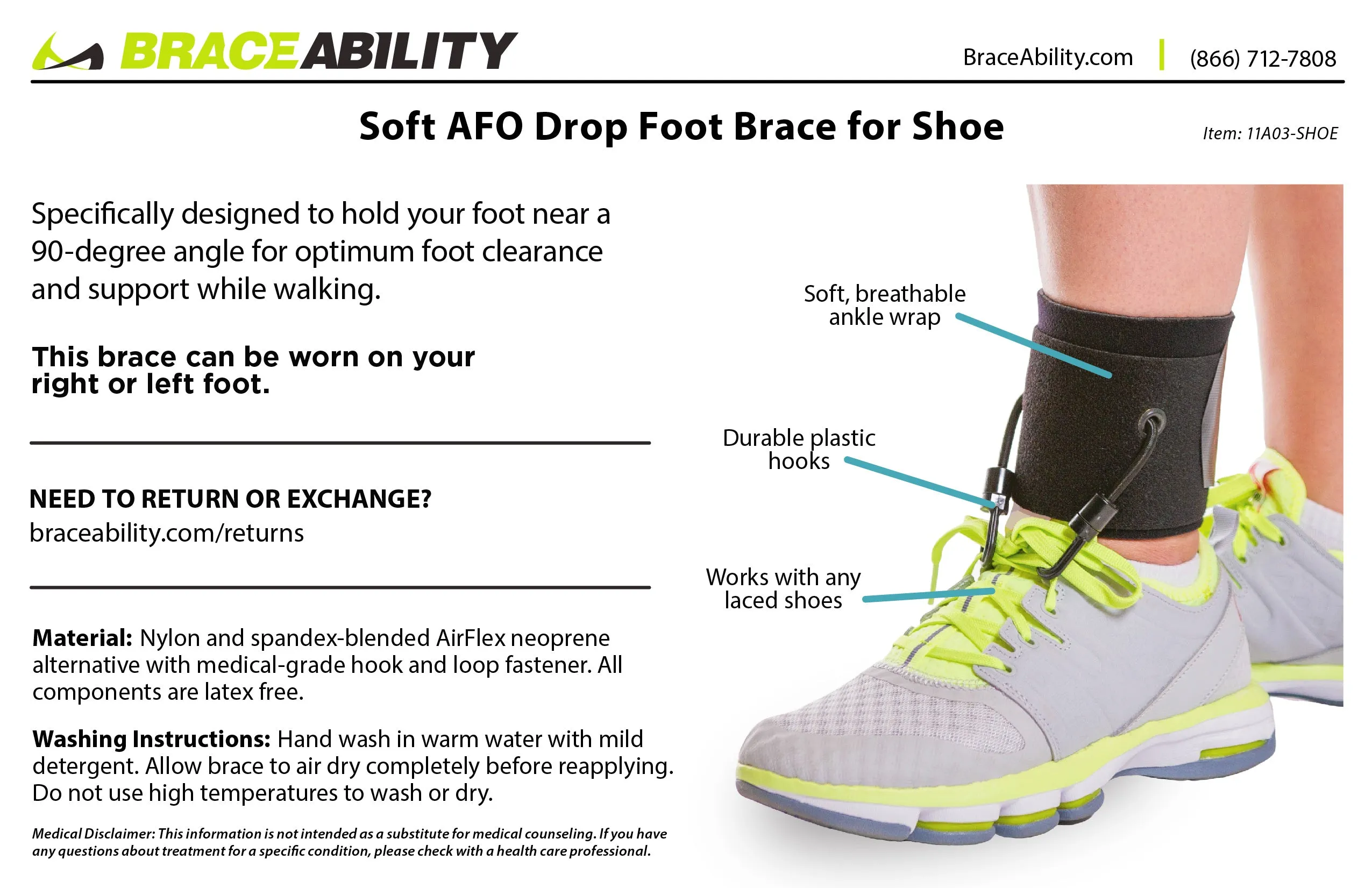 Soft AFO Drop Foot Brace | Shoe Dorsiflexion Assist for Neuropathy or Charcot Marie Tooth Treatment