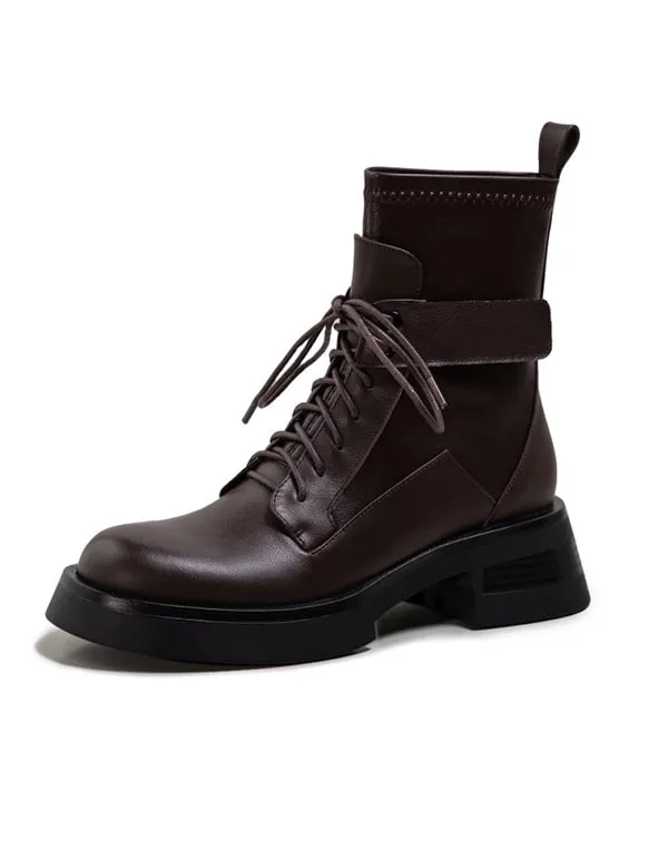 Spring Autumn Waterproof Lace-up Motorcycle Ankle Boots