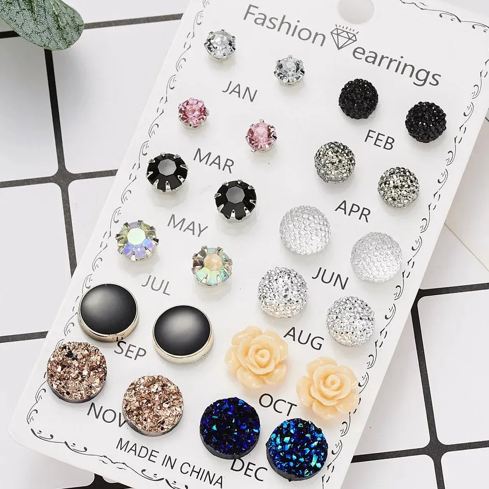 Stud Earrings - Set of 12 Months