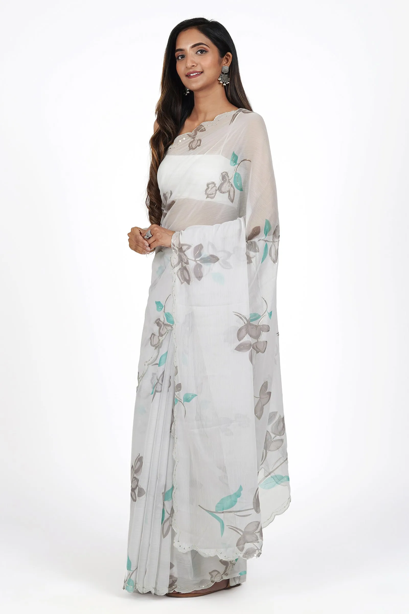 Teejh Forest Fern Chiffon Saree