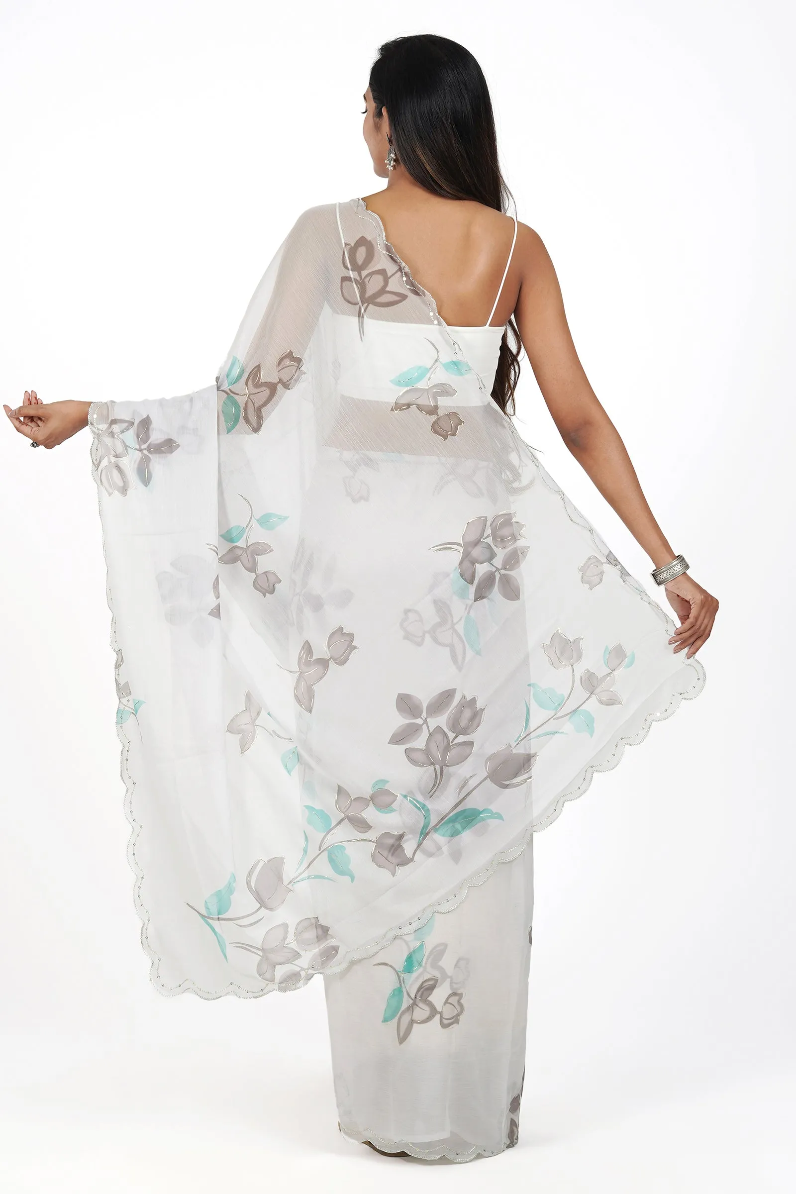 Teejh Forest Fern Chiffon Saree