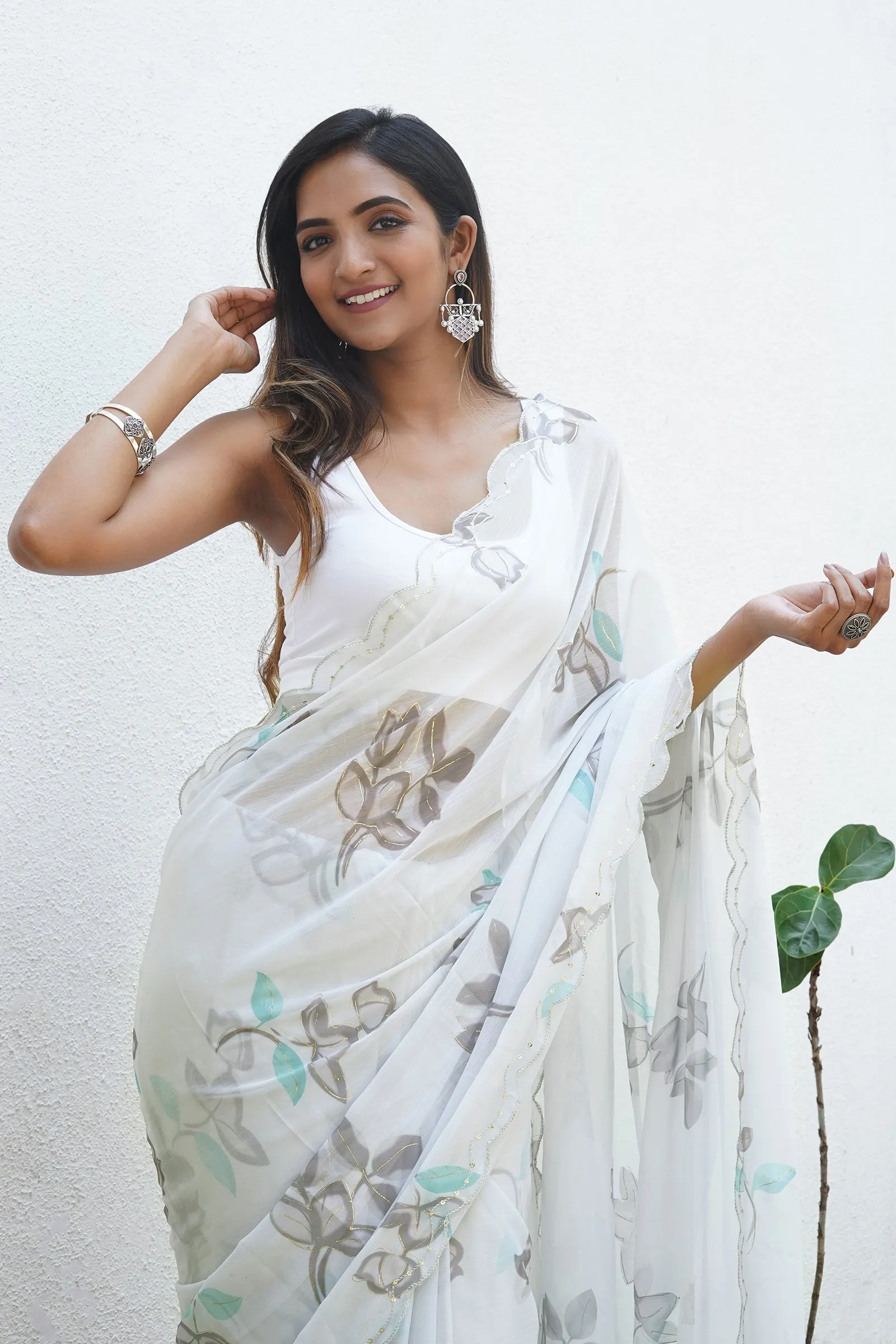 Teejh Forest Fern Chiffon Saree