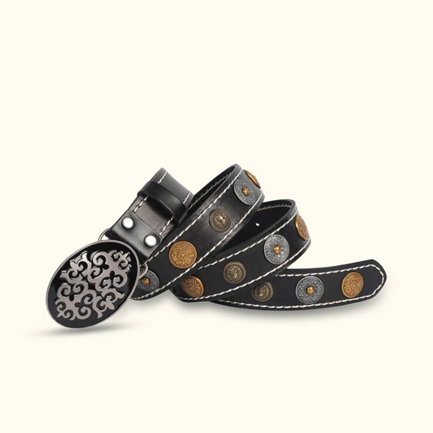 The Buckle Up – Unisex Western Leather Rivet Buckle Belt