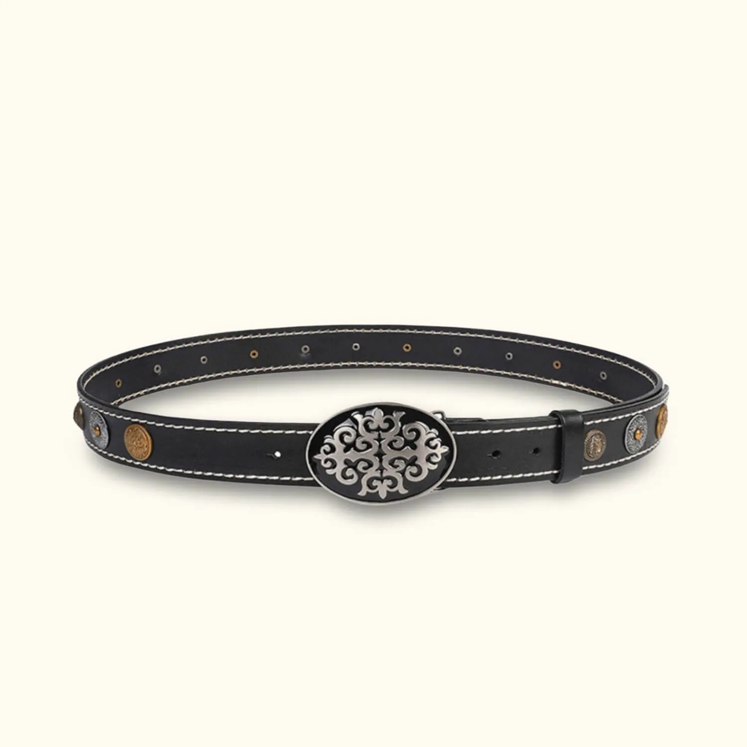 The Buckle Up – Unisex Western Leather Rivet Buckle Belt