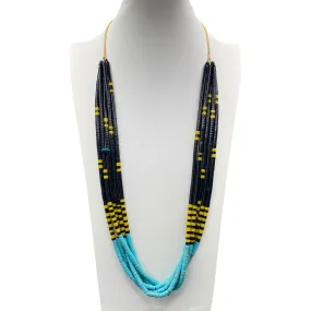 Turquoise, Black Jet, and Yellow Serpentine Heishi Style Necklace