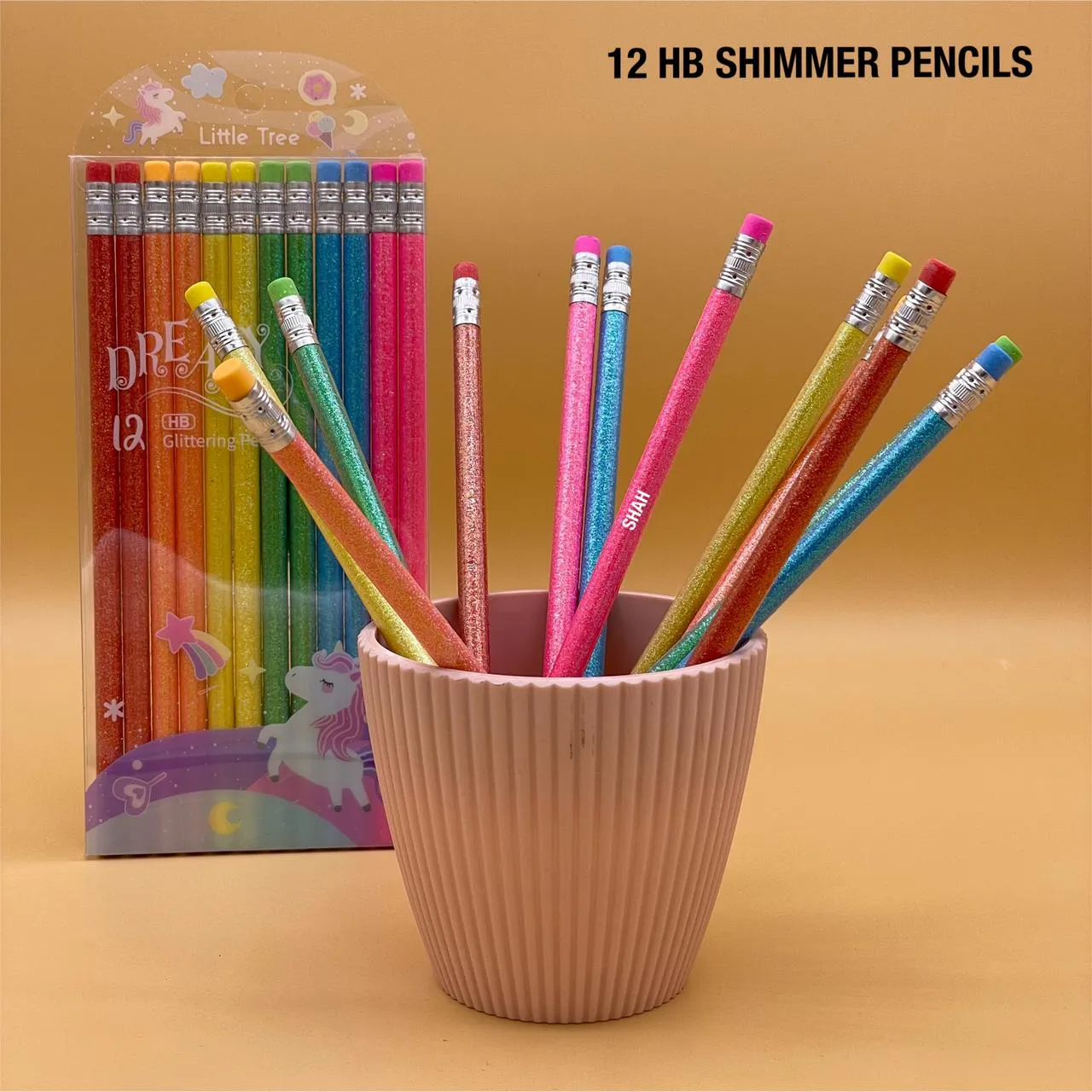 Unicorn Glitter Pencils with Eraser - Set of 12