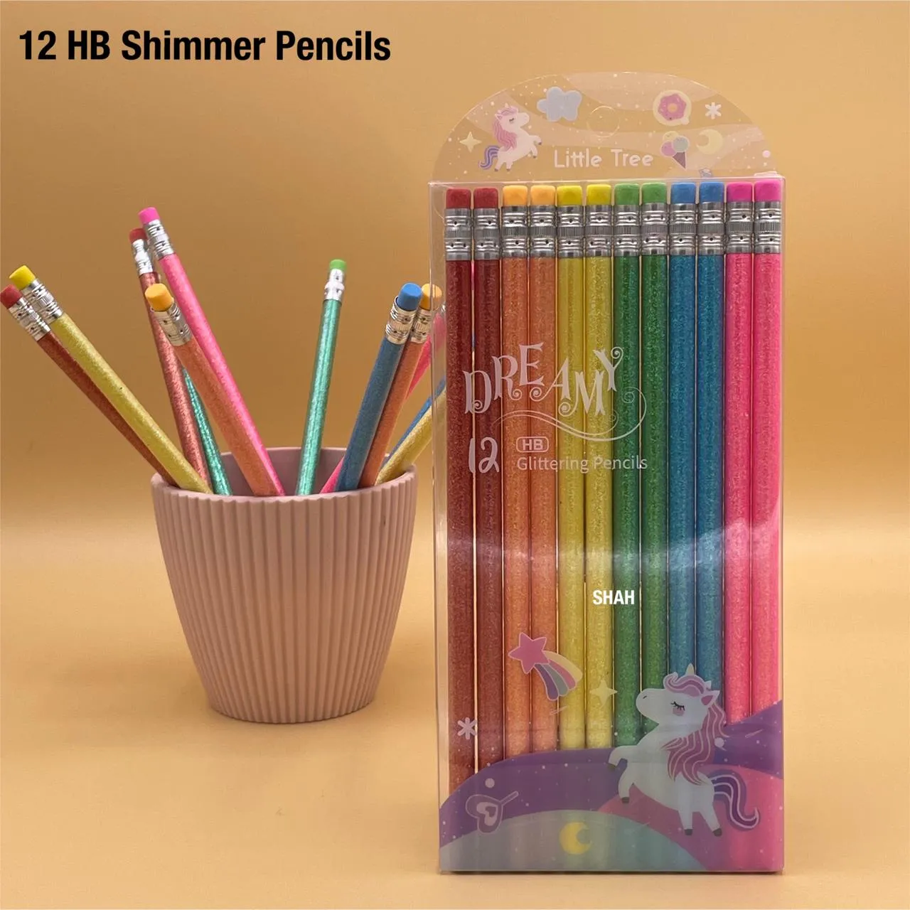 Unicorn Glitter Pencils with Eraser - Set of 12