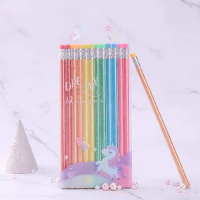 Unicorn Glitter Pencils with Eraser - Set of 12