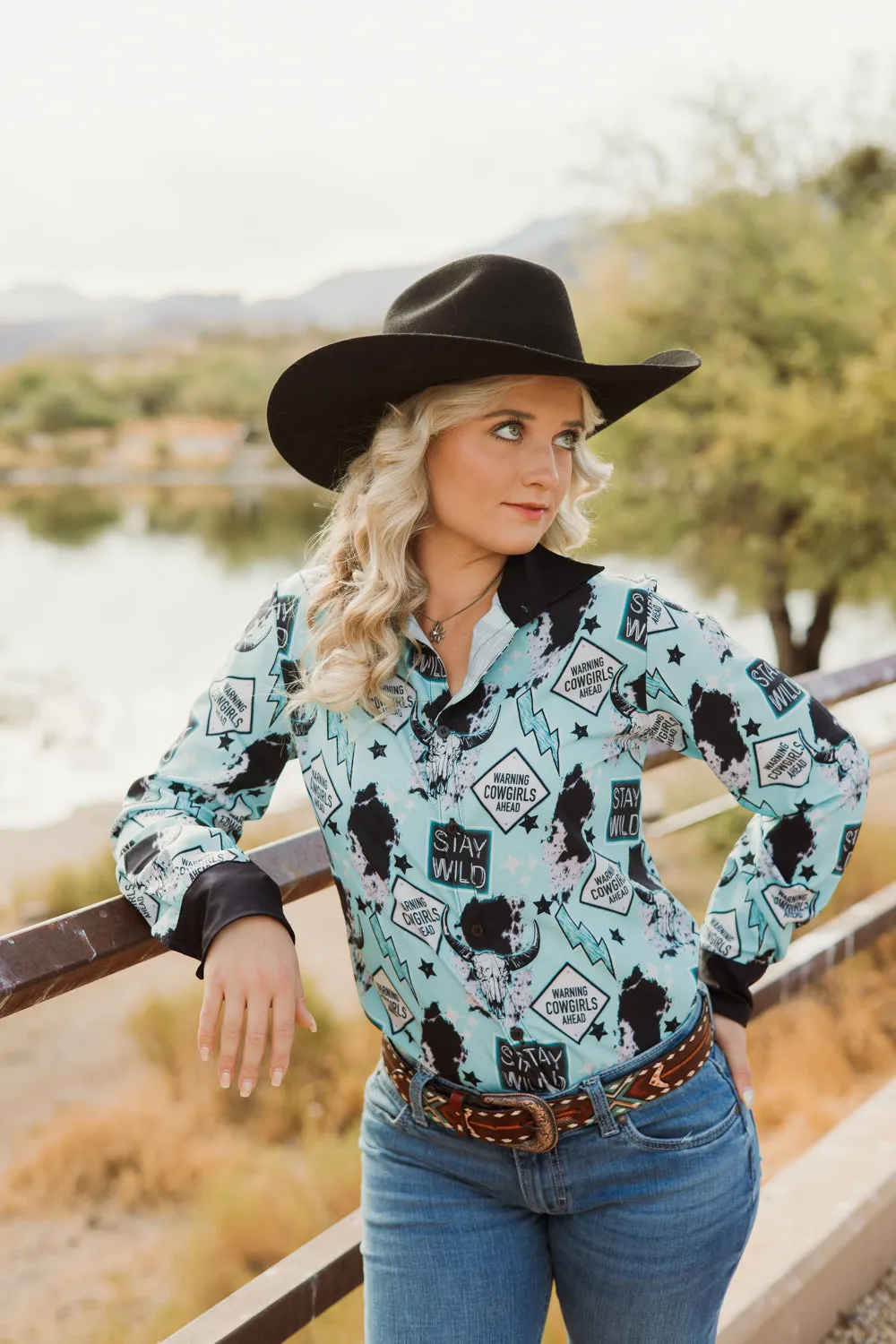 Warning Cowgirls Button Down