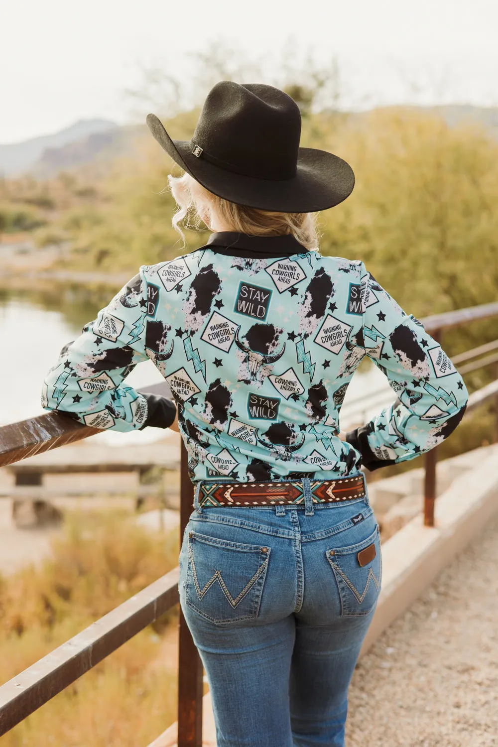 Warning Cowgirls Button Down