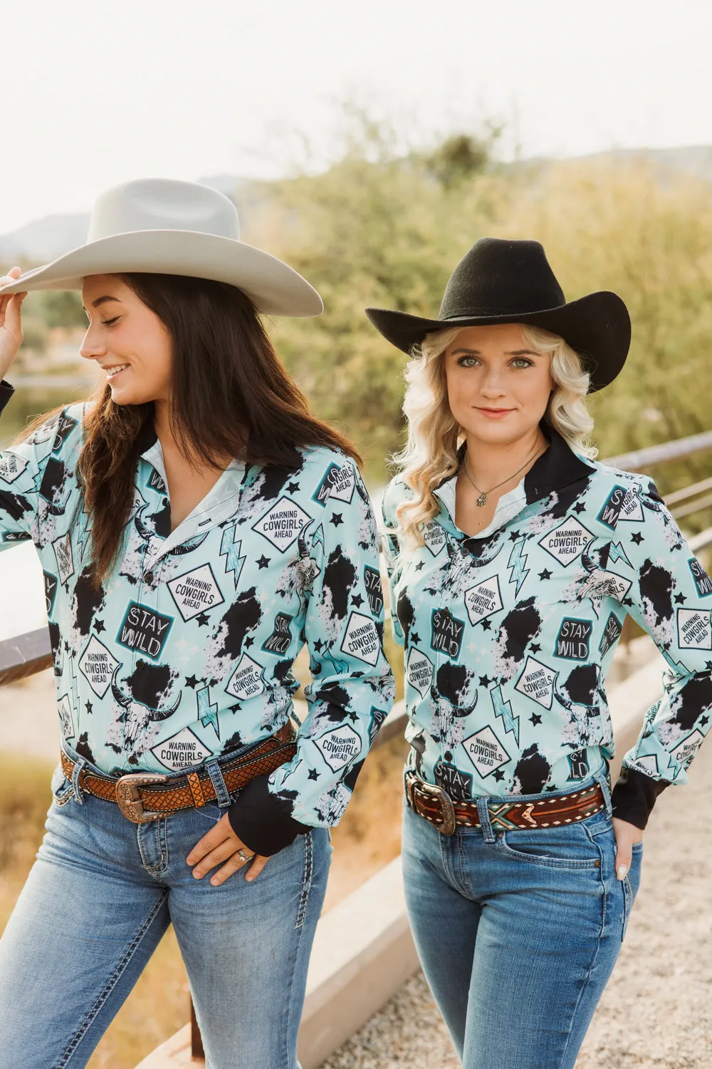 Warning Cowgirls Button Down