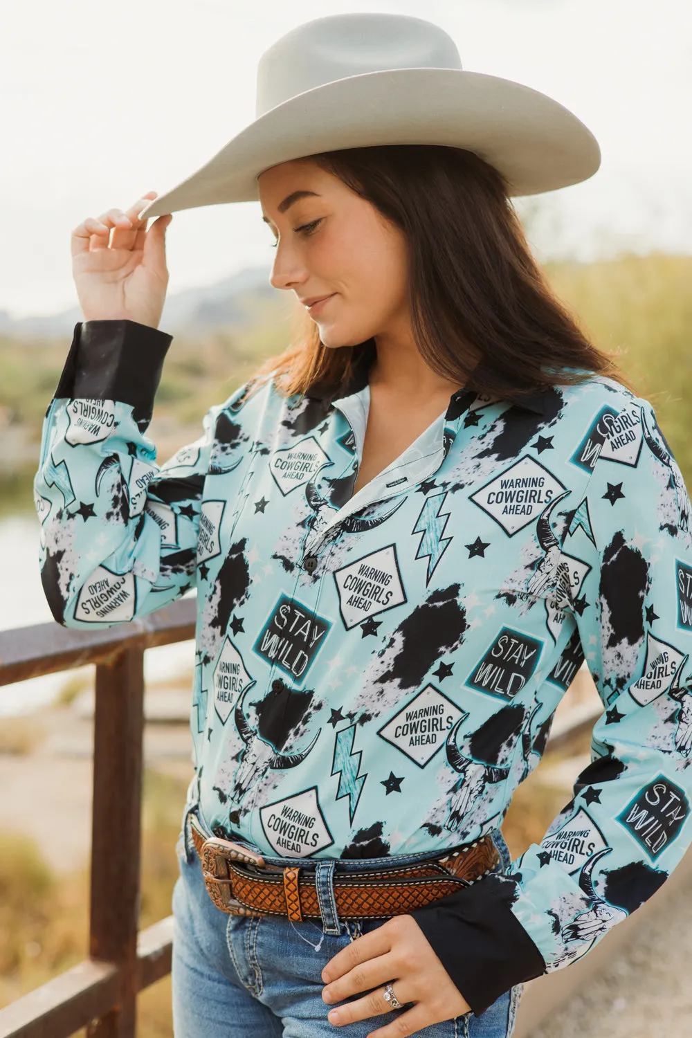 Warning Cowgirls Button Down