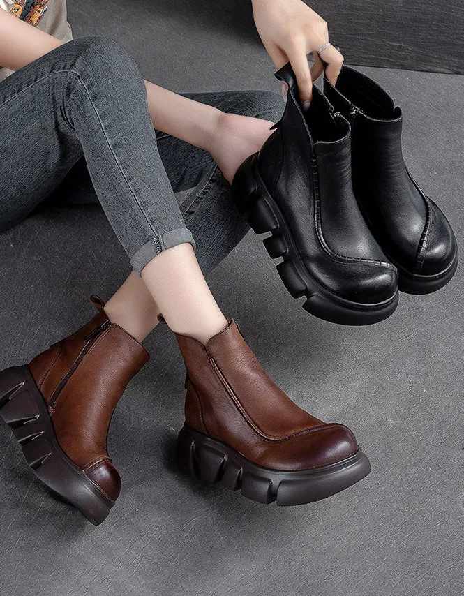 Waterproof Retro Leather Winter Platform Boots for Women