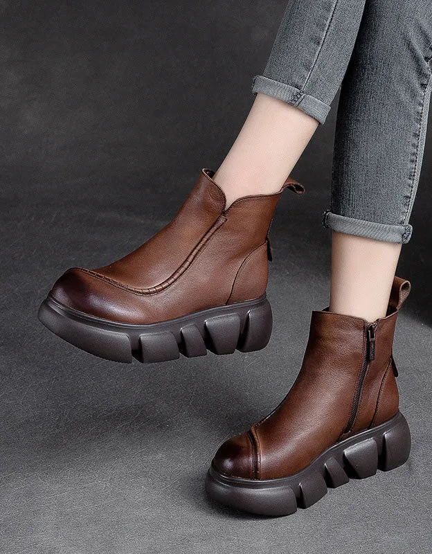 Waterproof Retro Leather Winter Platform Boots for Women