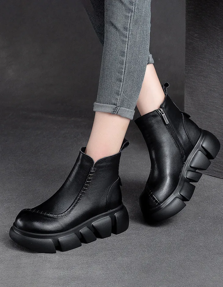 Waterproof Retro Leather Winter Platform Boots for Women