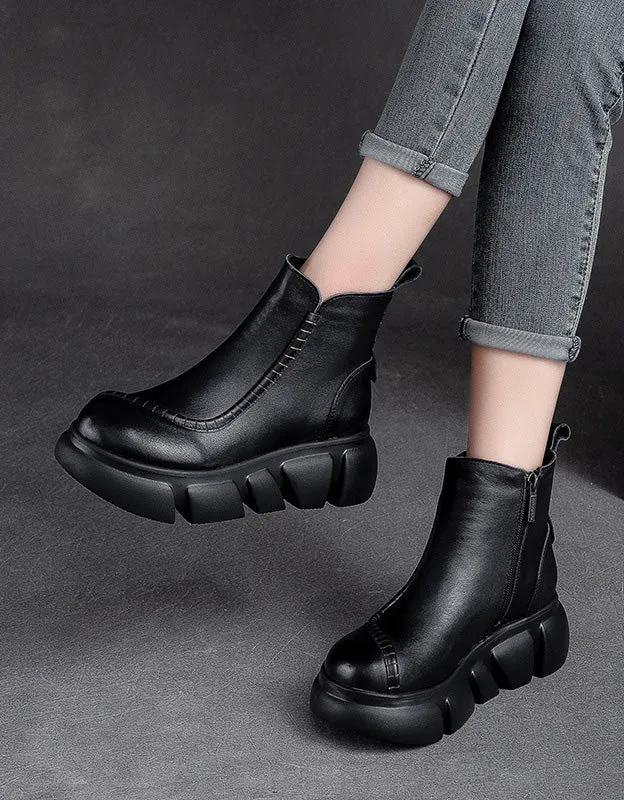 Waterproof Retro Leather Winter Platform Boots for Women