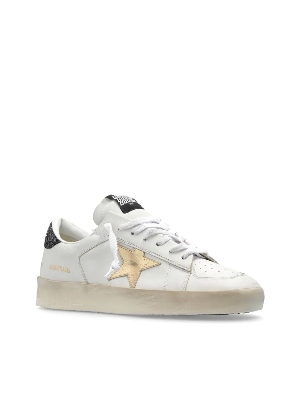 WHITE LEATHER LACE-UP SNEAKERS