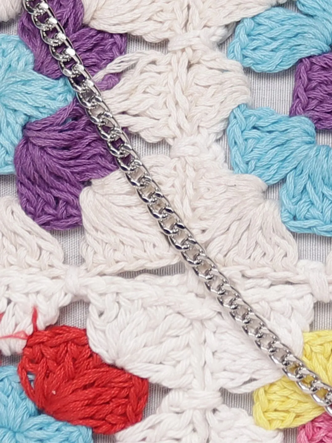 White/Multi Color Crochet  Crossbody Sling Bag