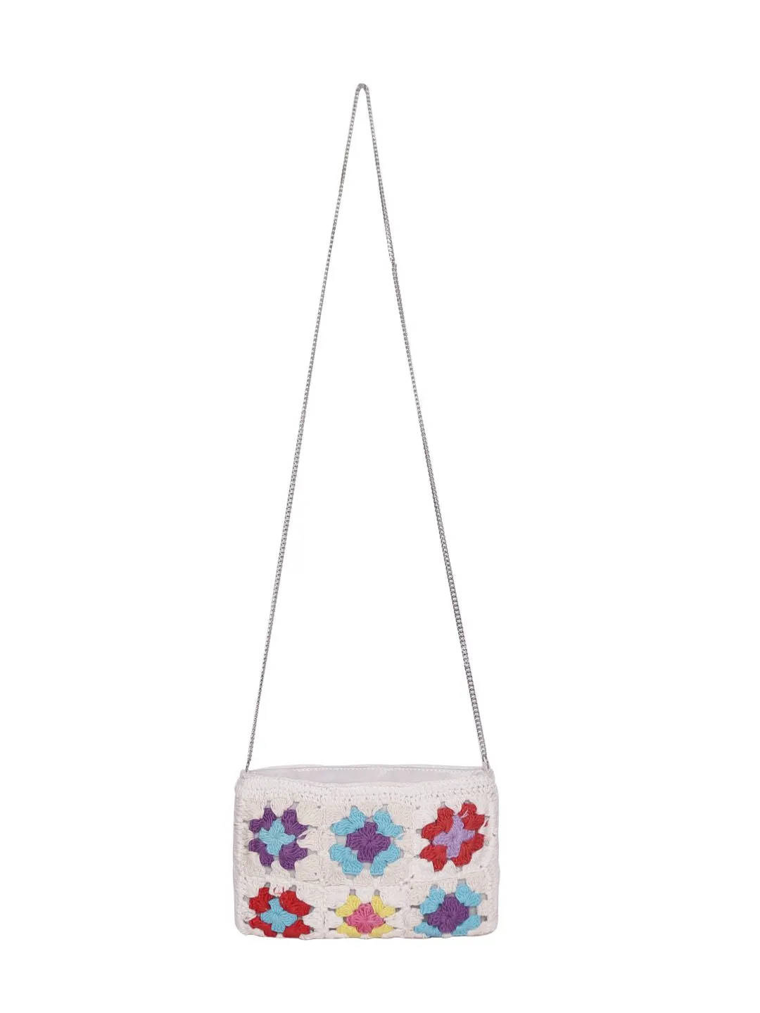 White/Multi Color Crochet  Crossbody Sling Bag