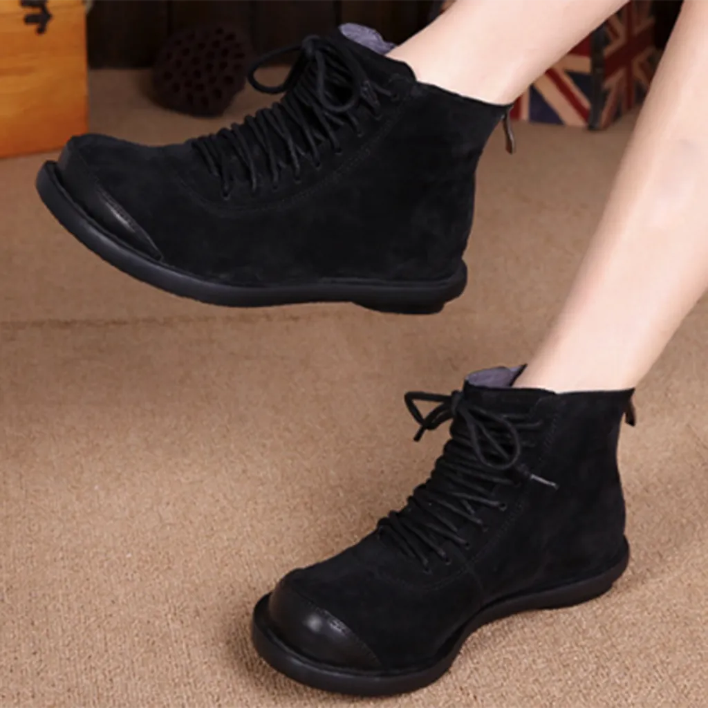 Winter Lace-up Wide Head Retro Boots