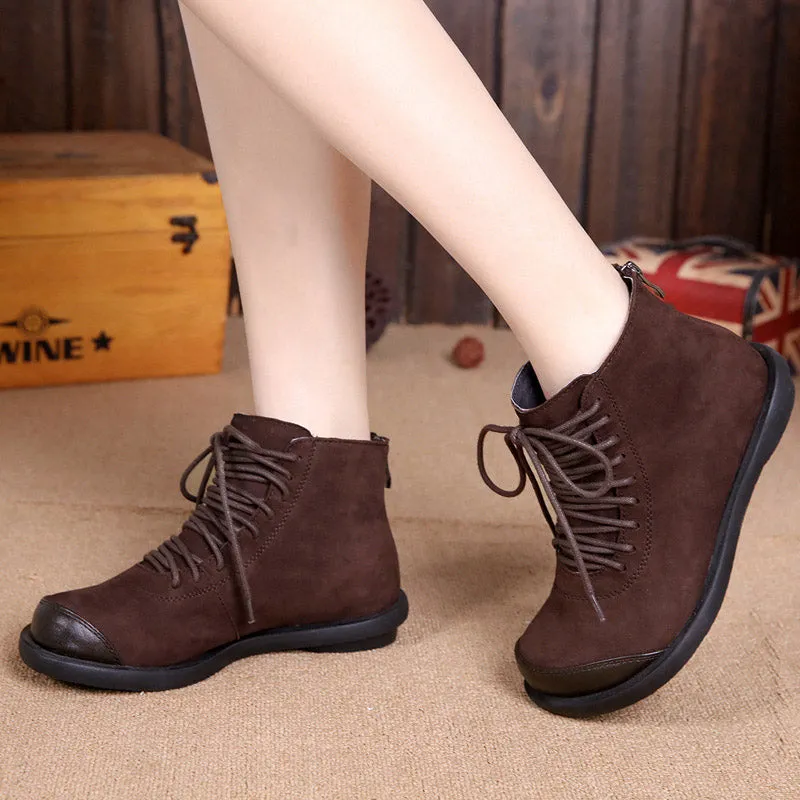 Winter Lace-up Wide Head Retro Boots