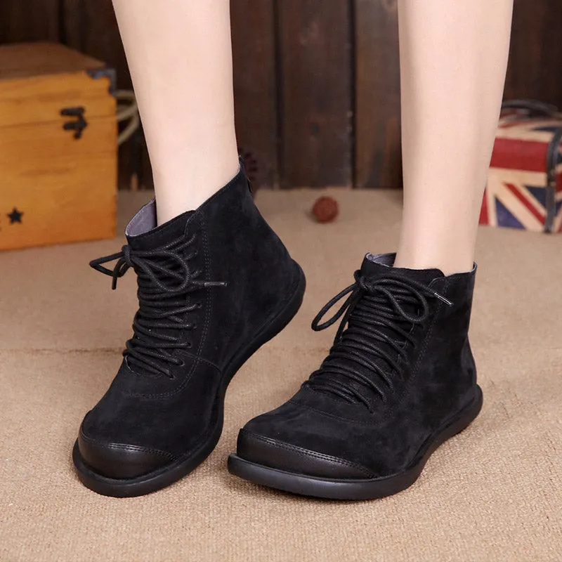 Winter Lace-up Wide Head Retro Boots