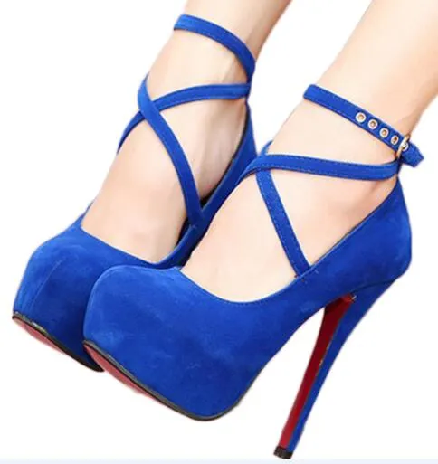 Woman Pumps Cross-tied Ankle Strap Wedding Party Shoes Platform Fashion Women Shoes  High Heels Suede ladies shoes