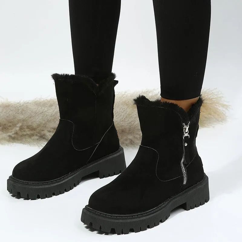 Women’s Faux Suede Plush-Lined Snow Boots - Non-Slip, Side Zipper