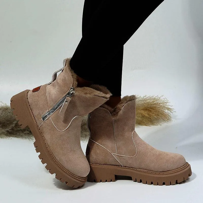 Women’s Faux Suede Plush-Lined Snow Boots - Non-Slip, Side Zipper