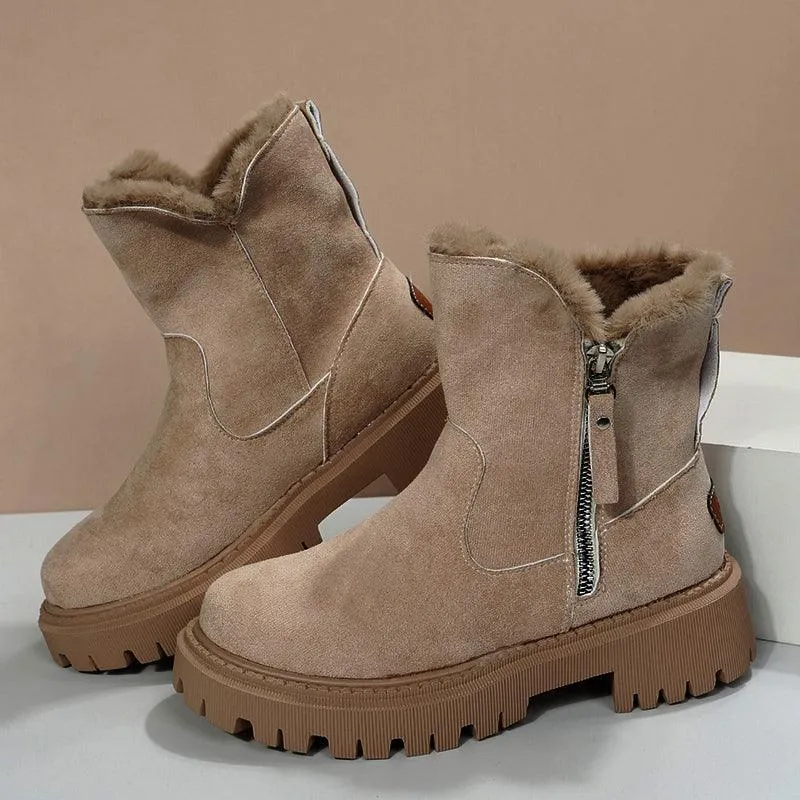 Women’s Faux Suede Plush-Lined Snow Boots - Non-Slip, Side Zipper