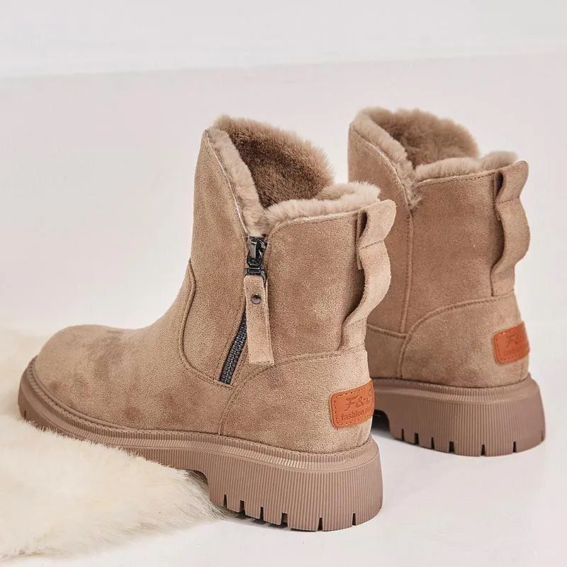 Women’s Faux Suede Plush-Lined Snow Boots - Non-Slip, Side Zipper