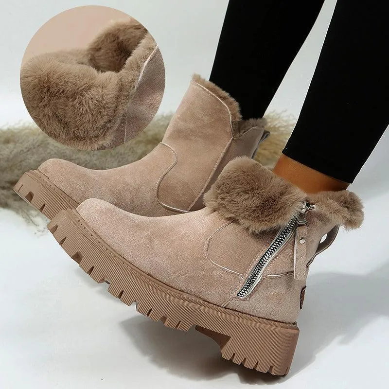 Women’s Faux Suede Plush-Lined Snow Boots - Non-Slip, Side Zipper