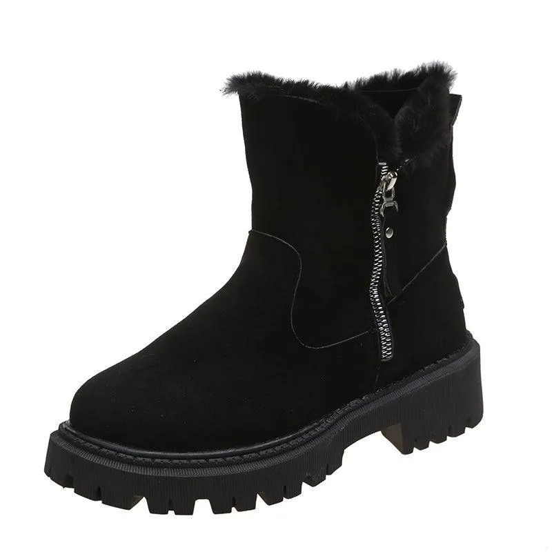 Women’s Faux Suede Plush-Lined Snow Boots - Non-Slip, Side Zipper