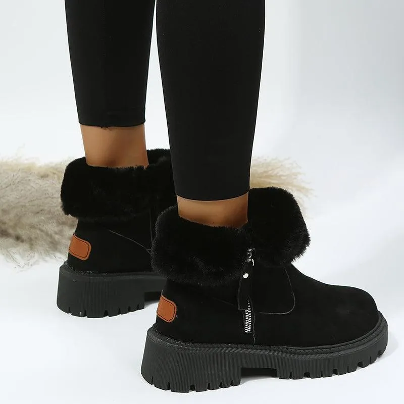 Women’s Faux Suede Plush-Lined Snow Boots - Non-Slip, Side Zipper