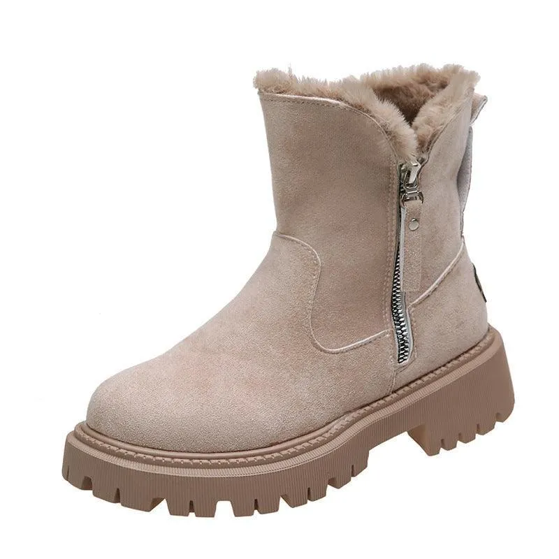 Women’s Faux Suede Plush-Lined Snow Boots - Non-Slip, Side Zipper